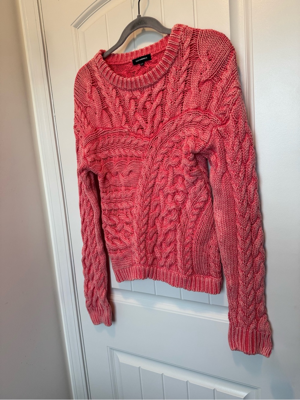 525 America Coral Pink Cable Knit Cotton Sweater Size Small